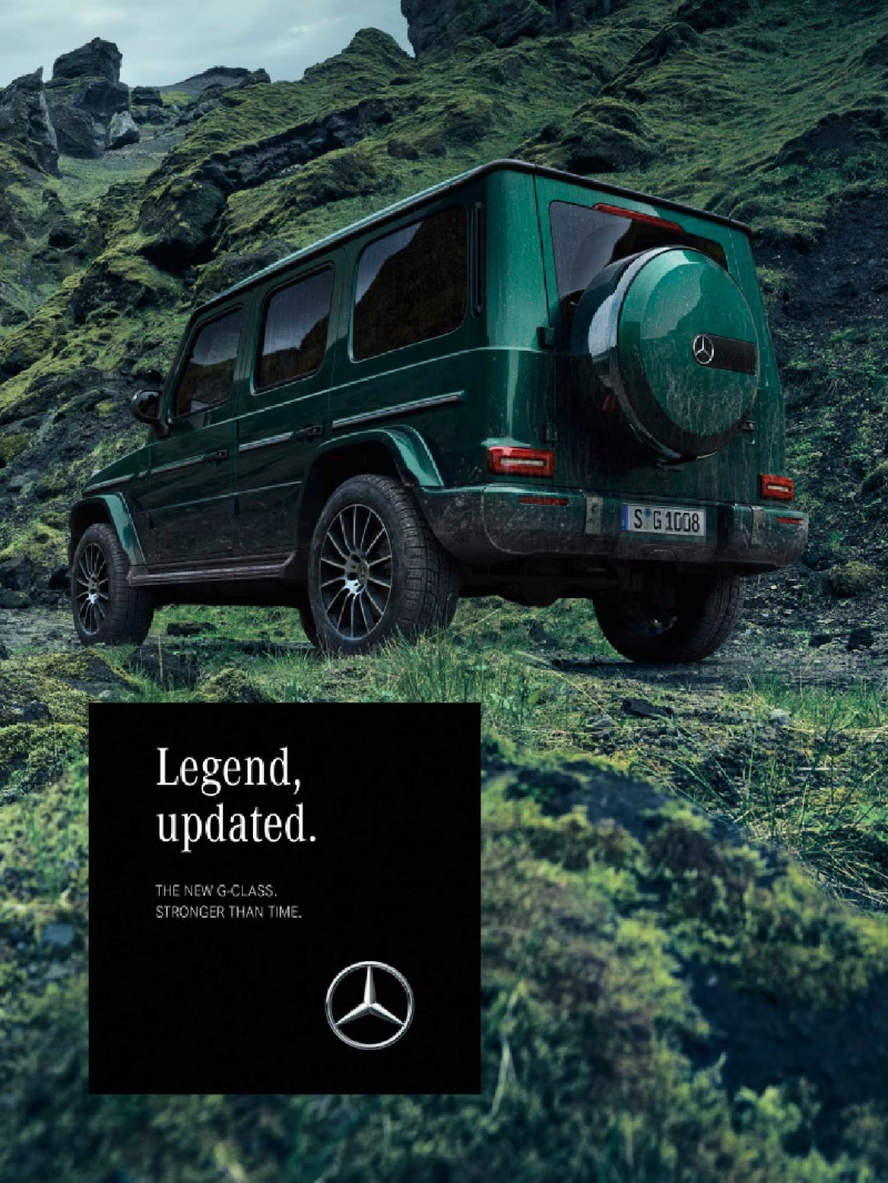 Modern Mercedes G-Wagon print ad: Legend updated.